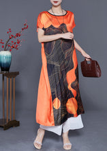 Load image into Gallery viewer, Loose Orange V Neck Print Draping Silk Party Dress Summer