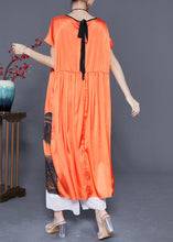 Load image into Gallery viewer, Loose Orange V Neck Print Draping Silk Party Dress Summer