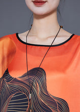 Load image into Gallery viewer, Loose Orange V Neck Print Draping Silk Party Dress Summer