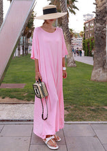 Load image into Gallery viewer, Loose Pink O-Neck Cotton Long Dress Short Sleeve