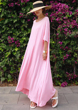 Load image into Gallery viewer, Loose Pink O-Neck Cotton Long Dress Short Sleeve