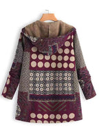 Loose Red Hooded Dot Print Patchwork Warm Fleece Coat Fall