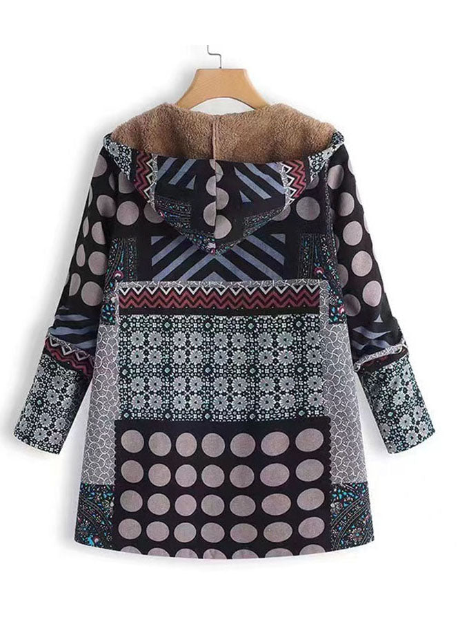 Loose Red Hooded Dot Print Patchwork Warm Fleece Coat Fall