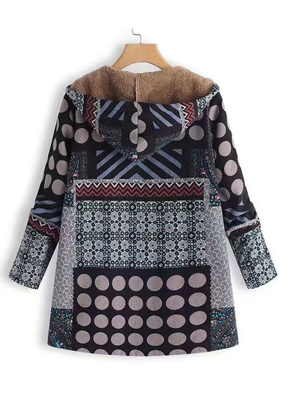 Loose Red Hooded Dot Print Patchwork Warm Fleece Coat Fall