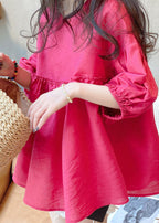 Loose Rose Wrinkled Patchwork Cotton Shirts Tops Lantern Sleeve