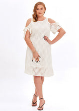 Load image into Gallery viewer, Loose White O-Neck Solid Lace Mid Dresses Summer