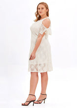 Load image into Gallery viewer, Loose White O-Neck Solid Lace Mid Dresses Summer
