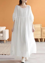 Load image into Gallery viewer, Loose White O Neck Wrinkled Patchwork Linen Long Dresses Summer