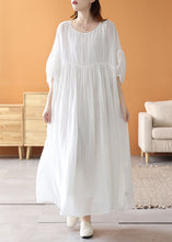 Load image into Gallery viewer, Loose White O Neck Wrinkled Patchwork Linen Long Dresses Summer