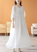 Load image into Gallery viewer, Loose White O Neck Wrinkled Patchwork Linen Long Dresses Summer