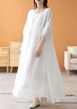 Load image into Gallery viewer, Loose White O Neck Wrinkled Patchwork Linen Long Dresses Summer