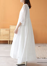 Load image into Gallery viewer, Loose White O Neck Wrinkled Patchwork Linen Long Dresses Summer