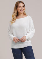 Loose White Slash Neck Knit Top Batwing Sleeve