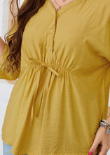 Load image into Gallery viewer, Loose Yellow Peter Pan Collar Patchwork Wrinkled Button Solid Shirt Short Sleeve