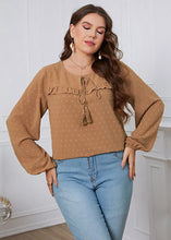 Load image into Gallery viewer, Loose Yellow Ruffled Lace Up Patchwork Chiffon Tops Long Sleeve