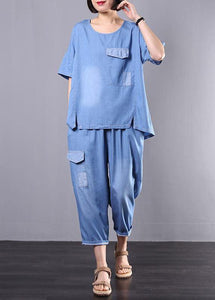 Loose cotton clothes For Women Korea Casual Blue Denim Two Piece Suit