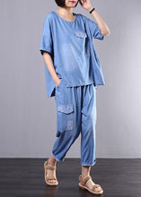 Load image into Gallery viewer, Loose cotton clothes For Women Korea Casual Blue Denim Two Piece Suit