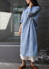 Load image into Gallery viewer, Loose denim blue Tunics stand collar side open Plus Size Dresses