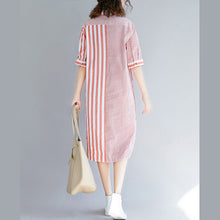 Load image into Gallery viewer, Loose pink striped Cotton quilting clothes Fun Photography side open Knee patchwork Dress