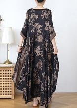Load image into Gallery viewer, Loose silk satin wind dress black Chocolate color printing fashion  two-piece goddess big swing skirt
