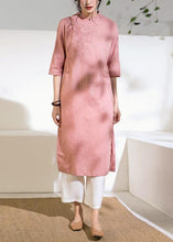 Load image into Gallery viewer, Loose stand collar linen side open dress Inspiration pink Dress