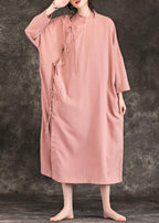 Loose stand collar long sleeve cotton quilting clothes Photography pink loose Dresses spring
