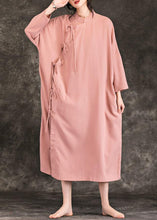 Load image into Gallery viewer, Loose stand collar long sleeve cotton quilting clothes Photography pink loose Dresses spring