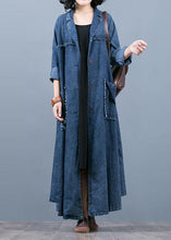 Load image into Gallery viewer, Luxury denim blue coat oversize fall coat Notched Large pockets Coats