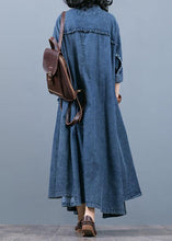 Load image into Gallery viewer, Luxury denim blue coat oversize fall coat Notched Large pockets Coats