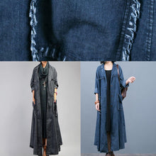 Load image into Gallery viewer, Luxury denim blue coat oversize fall coat Notched Large pockets Coats