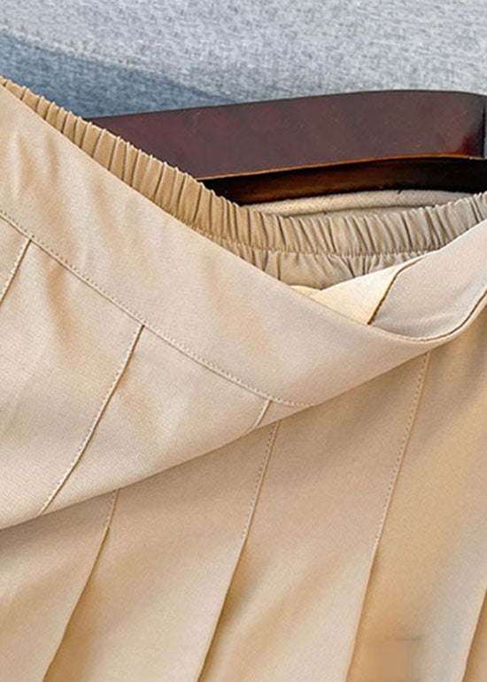 Modern Apricot Elastic Waist Patchwork Cotton Pleated Skirt Summer