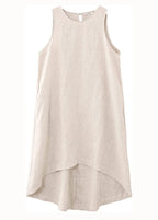 Modern Apricot O Neck Pockets Patchwork Cotton Dress Sleeveless