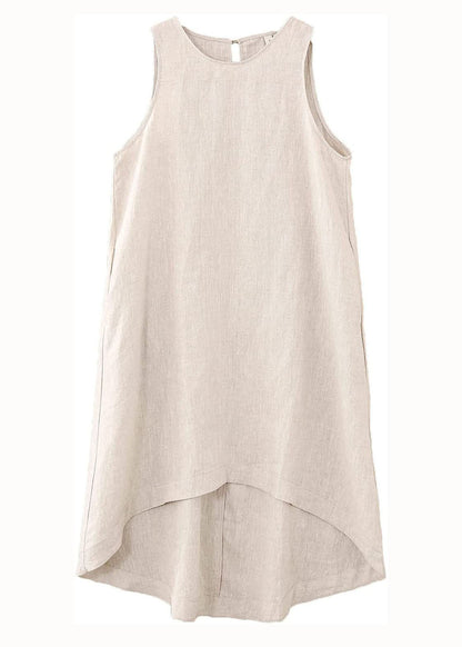 Modern Apricot O Neck Pockets Patchwork Cotton Dress Sleeveless