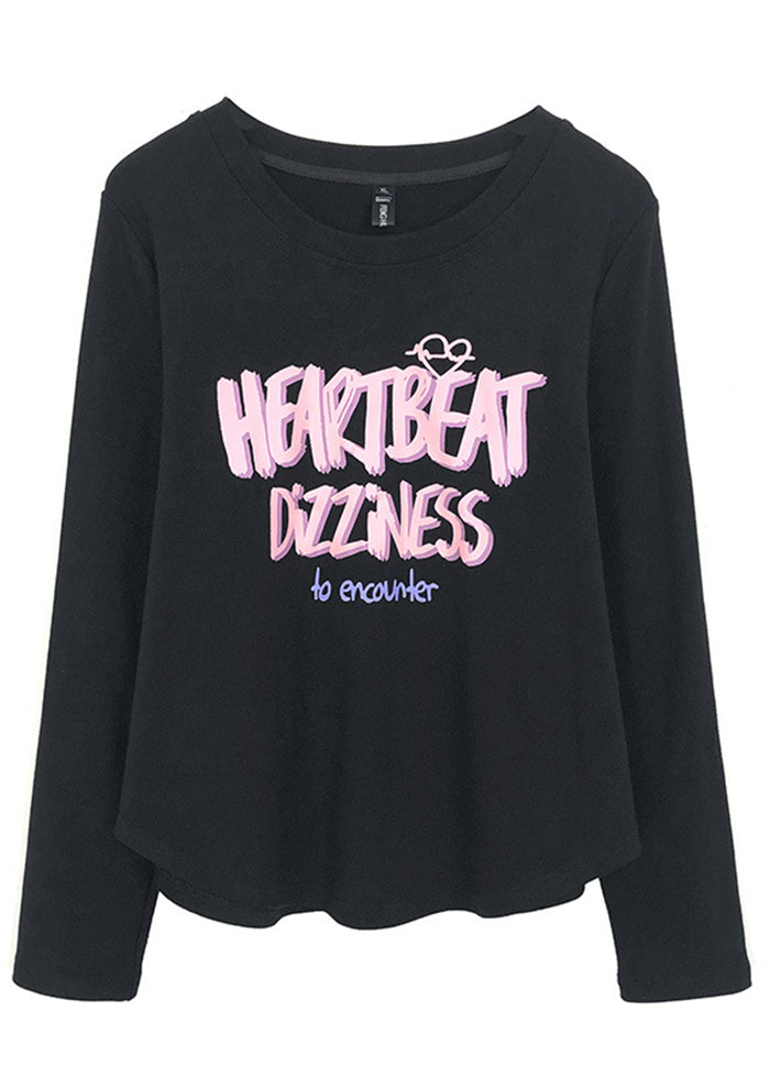 Modern Beige Letter Print Cotton Sweatshirts Top Fall