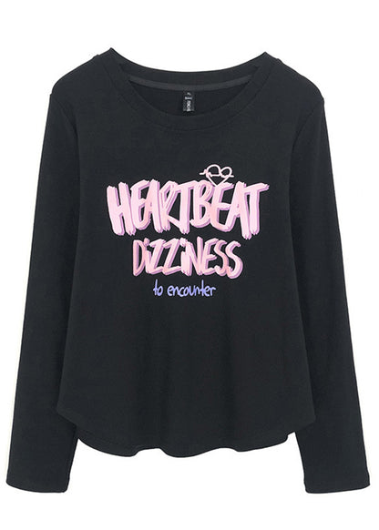 Modern Beige Letter Print Cotton Sweatshirts Top Fall