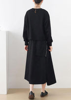 Modern Black Cinched Pockets Asymmetrical design Skirt