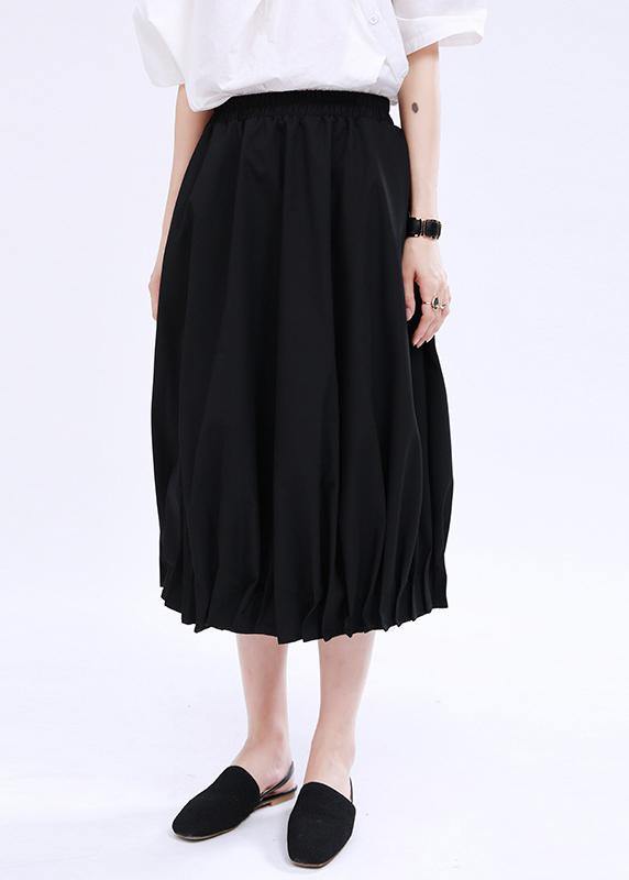 Modern Black Elastic Waist Box Pleats Skirts Summer