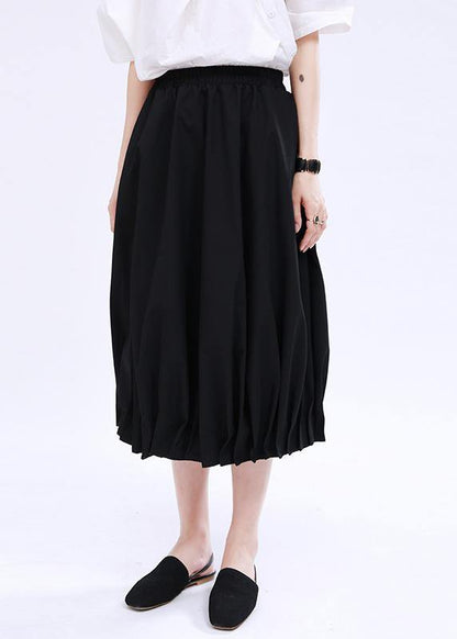 Modern Black Elastic Waist Box Pleats Skirts Summer