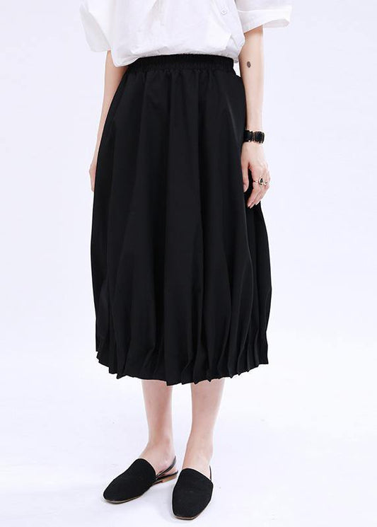 Modern Black Elastic Waist Box Pleats Skirts Summer