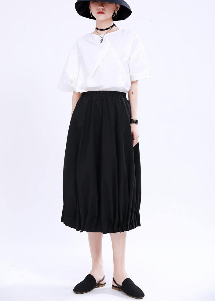 Modern Black Elastic Waist Box Pleats Skirts Summer