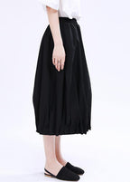 Modern Black Elastic Waist Box Pleats Skirts Summer