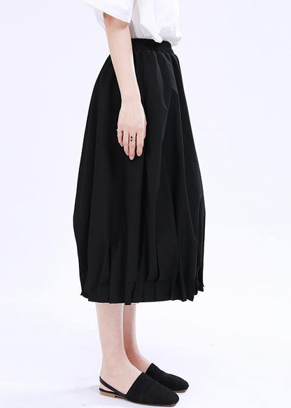 Modern Black Elastic Waist Box Pleats Skirts Summer
