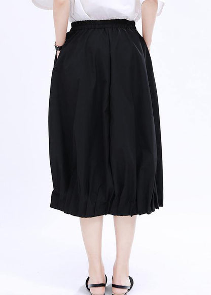 Modern Black Elastic Waist Box Pleats Skirts Summer