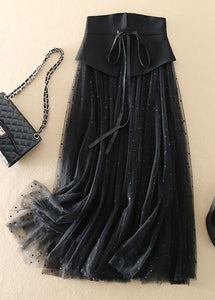 Modern Black High Waist Patchwork Exra Large Hem Tulle Skirts Spring