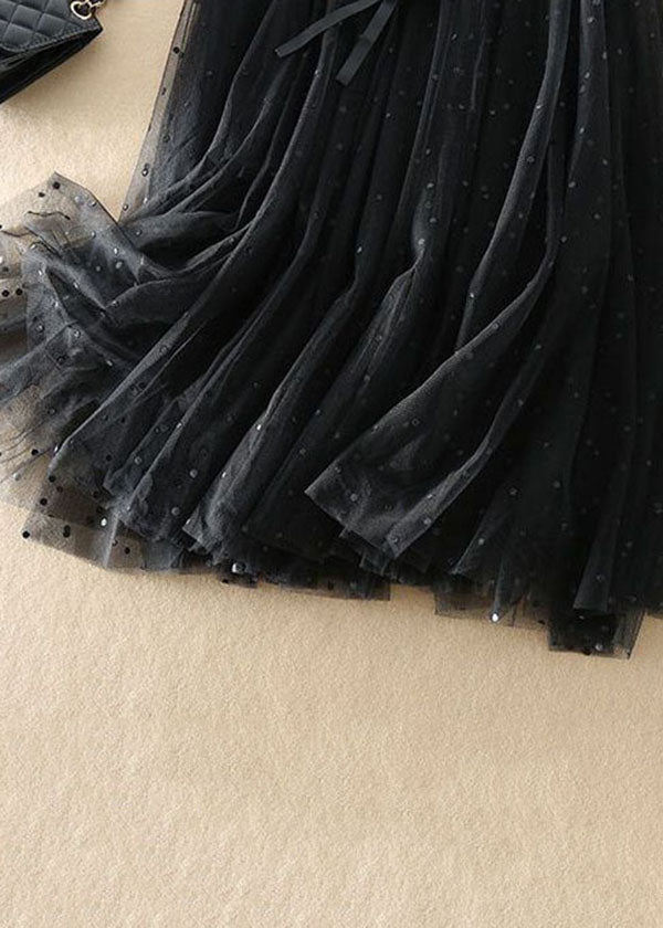 Modern Black High Waist Patchwork Exra Large Hem Tulle Skirts Spring