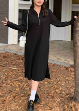 Load image into Gallery viewer, Modern Black Hooded Side Open Spandex Maxi Dress Fall