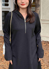 Load image into Gallery viewer, Modern Black Hooded Side Open Spandex Maxi Dress Fall