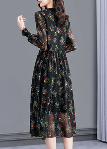 Modern Black Oversized Print Exra Large Hem Chiffon Dresses Spring
