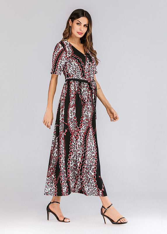 Modern Black Patchwork Tie Waist Chiffon Holiday Maxi Dresses Summer