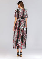 Modern Black Patchwork Tie Waist Chiffon Holiday Maxi Dresses Summer